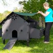 plastic smart hen house showing roof being removed